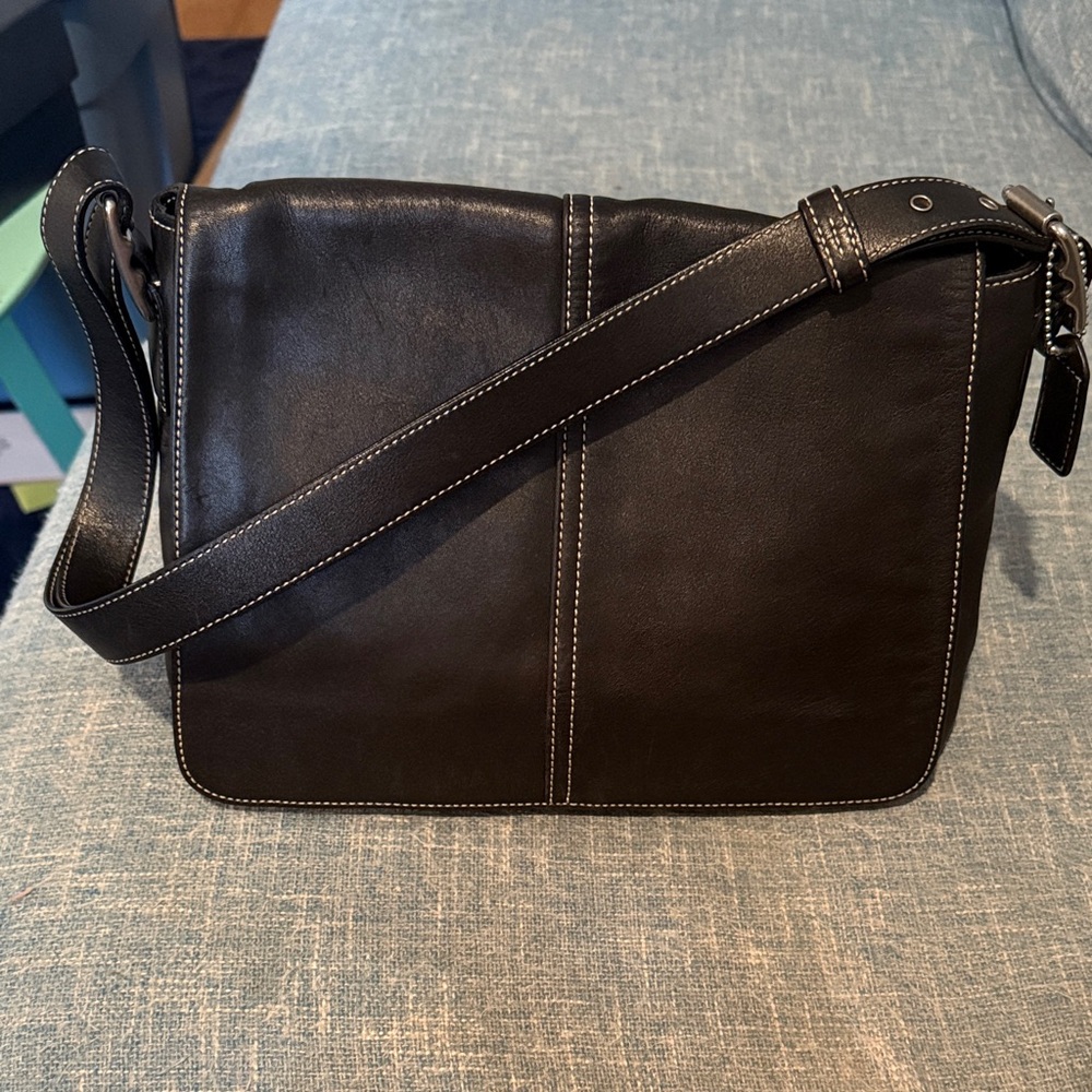 Vintage Coach Black Leather Flap Bag